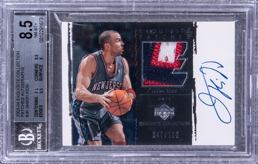 2003-04 UD "Exquisite Collection" Patches Autographs #JK Jason Kidd Signed Game Used Patch Card (#047/100) - BGS NM-MT+ 8.5/BGS 10